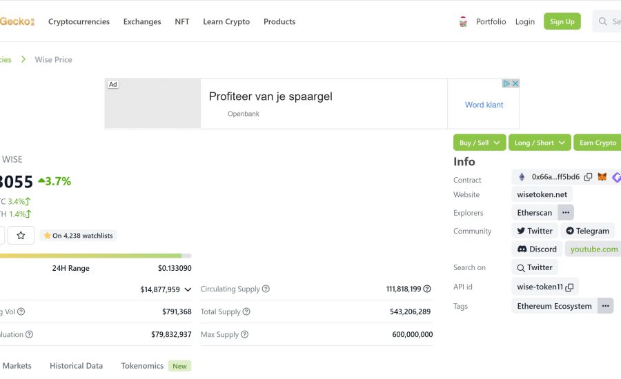 WISE Token on Coingecko